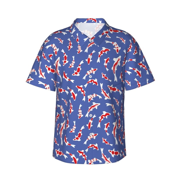 Balery Beautiful Koi Fish Camisas hawaianas de manga corta para hombre, camisas playeras de corte holgado, camisas de vacaciones con botones,Small