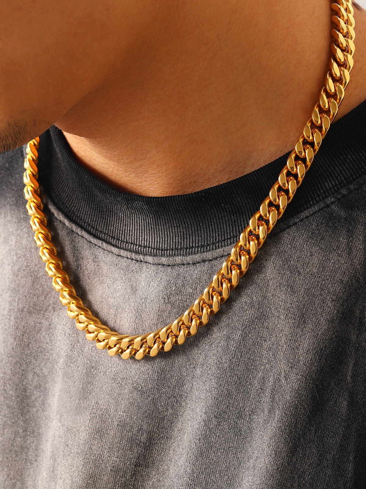 U7 Mens Cuban Necklace 14K Gold Plated Miami Curb Link Chain 9mm 22inch Stainless Steel Necklace Hip Pop Jewelry Gift