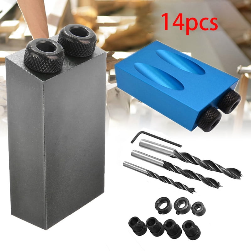 Dual Pocket Hole Jig 6 8 10mm 15°Angle Drive Adapter Drill Holes Guide Tool 