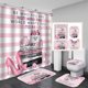 thumbnail image 1 of Juego de 4 cortinas de ducha con perfume rosa, diseño de peonías con purpurina dorada y rosa, maquillaje moderno y glamoroso para chica, decoración de baño, cortina de ducha de tela impermeable,, 1 of 3