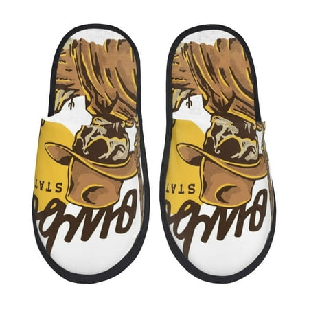 Balery Skull Cowboy Slient Indoor Furry Fleece Comfort House Shoes Soft Non-Slip Home Shoes Cotton slippers House Slippers-- Medium