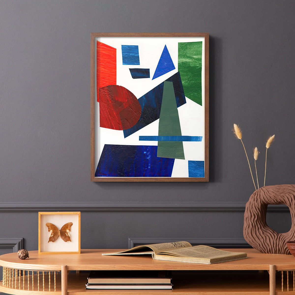 Colorful Shapes III Framed Print in Brown Solid Wood Framed Print No Nail Hanging
