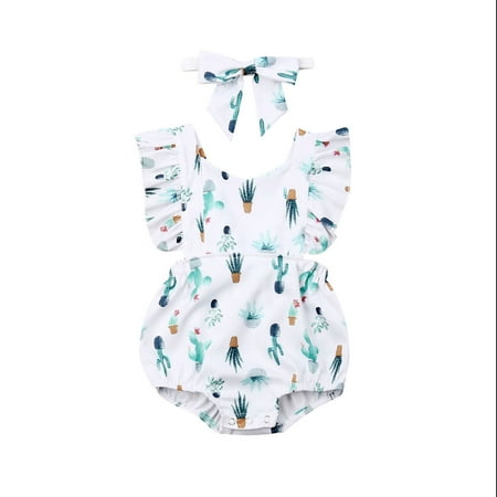 

Arvbitana Baby Girl s One-piece Romper Ruffled Sleeveless Triangle Crotch Bodysuit with Bow Hairband for Spring and Summer