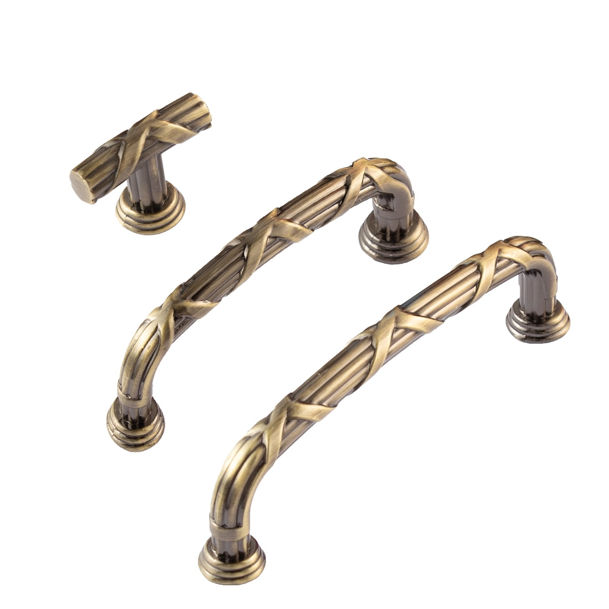 Utopia Alley 10pcs Riga Pull Handle - Decorative Cabinet Drop Pull Handles- Vintage Cabinet Hardware with Hand Finished Antique Brass - Metal Drawer Pull Handle, 3.75" Center to Center