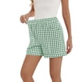thumbnail image 6 of Trendy Gingham Shorts for Women Summer Elastic Waist Rolled Hem Loose Casual Cotton Shorts with Pockets Mint Green 2XL, 6 of 6
