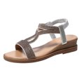 thumbnail image 7 of Rokment Bling Rhinestones Vintage Metallic Wedge Slingback Dressy Sandals for Women Bride Wedding Boho Beach Elastic Ankle Strap Dress Summer Shoes 2026 Silver Size 8, 7 of 7