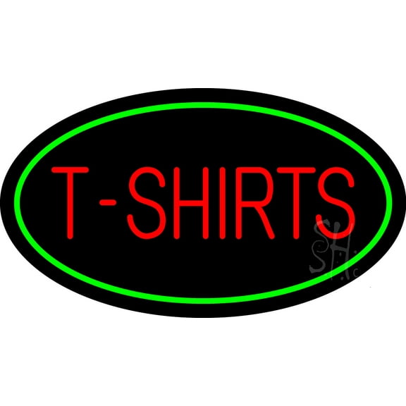 T-Shirts Oval Green LED Neon Sign 13 x 24 - inches, Black Square Cut Acrylic Backing, with Dimmer - Bright and Premium built indoor LED Neon Sign for Storefront.
