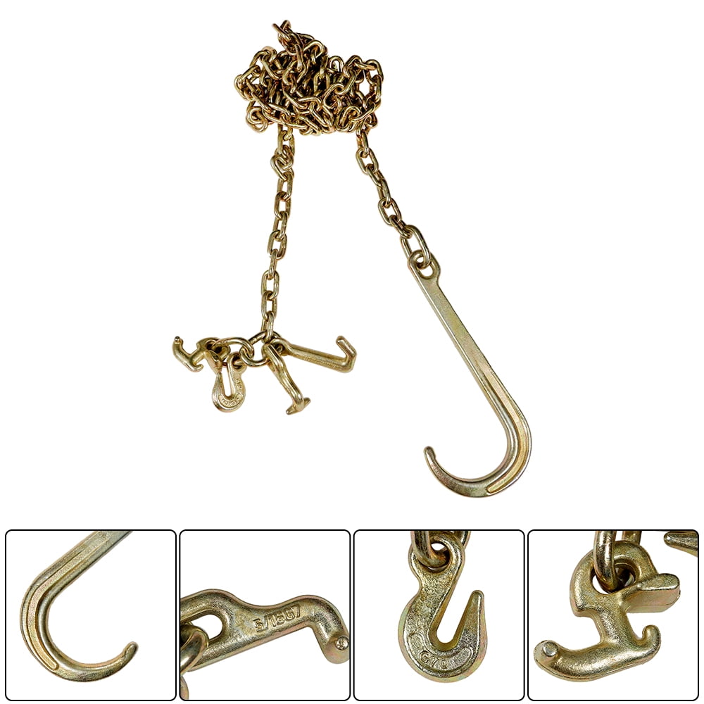 Waltyotur 2 G70 5/16''x10' Transport Tow Chain J Hook Long Shank w/ Grab Hook