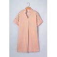 thumbnail image 2 of Women's Brown Stripe V Neck Shift Mini Dress – Casual Summer Style with Turn-up Cuffs, XL, 2 of 12