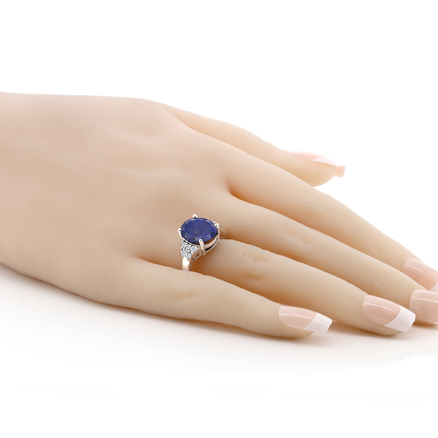 Gem Stone King 925 Sterling Silver Ring Oval Blue Lapis and Moissanite (4.38 Cttw, Size 5)