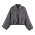 thumbnail image 2 of Tdoqot Womens Cropped Bomber Jackets- Trendy Long Sleeve Zip Up Casual Lightweight Fall Track Jacket Gray Size L, 2 of 8