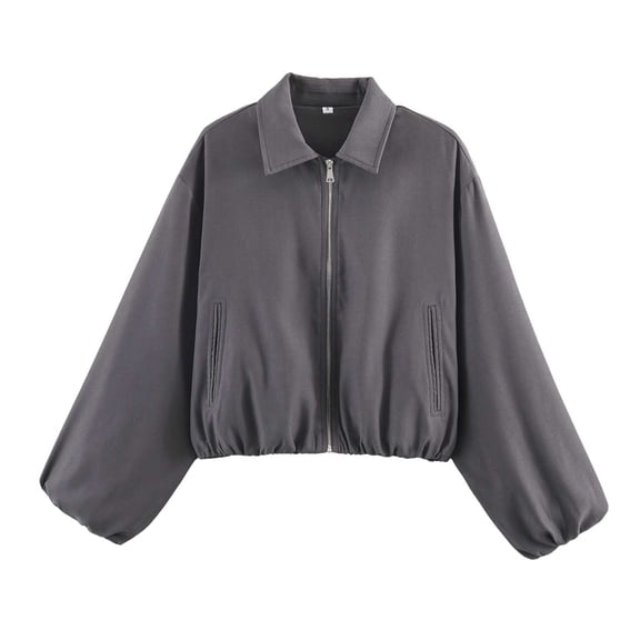 VSSSJ Women's Zip Up Baseball Jacket Long Sleeve Loose Collar Elastic Hem Casual Lightweight Bomber Coat Outerwear with Pocket Gray XS
