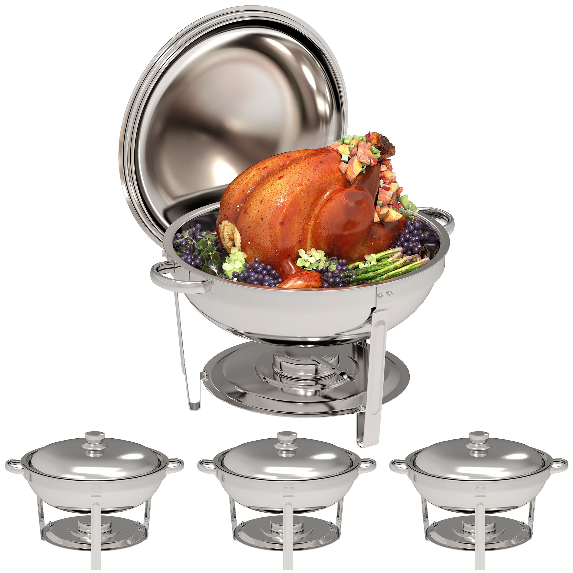 Uforic Chafing Dish Buffet Set, 4 Pack 9L Stainless Steel Round Catering Warmer Set with Water Pan