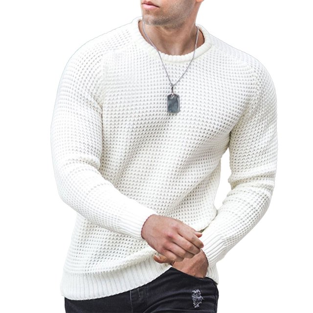 Pullover, Casual Raglan Sleeves Comfortable Round Neck Sweater For Work ANGGREK Blanco L