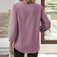 thumbnail image 4 of CIENVNSTG Women's Cotton Linen Shirts Tops with 3/8 Length Sleeve Button Down V Neck Lightweight Blouse for Vacation Work School Business Casual Wear Everyday with Style Purple XL, 4 of 4