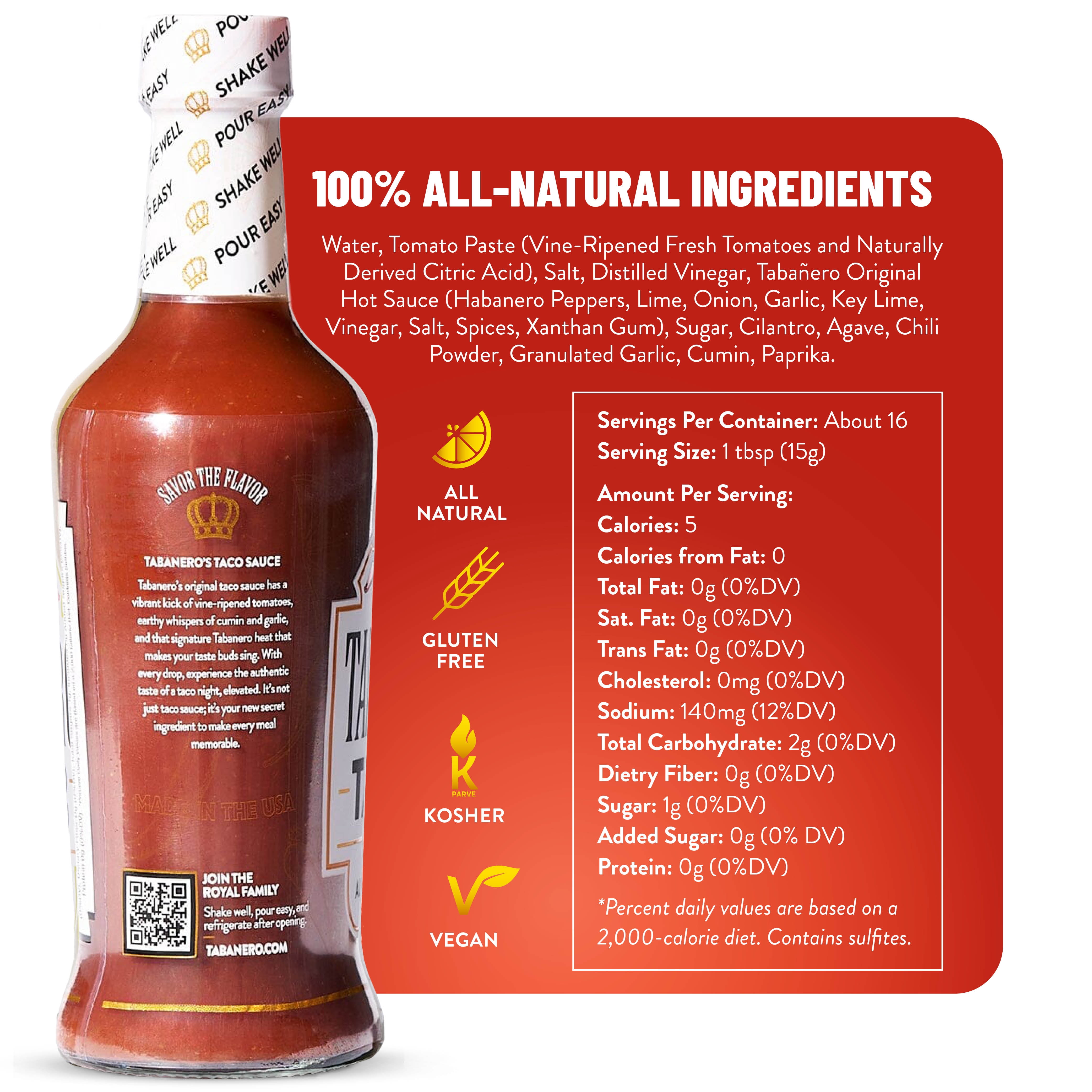 (4 pack) Tabanero Original Taco Sauce - 9 oz Glass Bottle