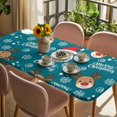 thumbnail image 3 of Christmas Santa Claus Table Cloths for 5 Foot Rectangle Tables, Cartoon Xmas Elk Snowflakes Blue Patio Waterproof Elastic Fitted Tablecloths, Washable Rectangular Table Cover for Camping, 3 of 8