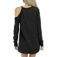 thumbnail image 4 of MY Women Solid Color Long Sleeve Cold Shoulder Side Split Casual Shirt, 4 of 4
