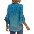 thumbnail image 4 of Shirts for Women Ruffle Floral Printed 3/4 Sleeved V-Neck Business Work Blouses Spring Summer Trendy Loose Fit Dressy Casual Tops, 4 of 8