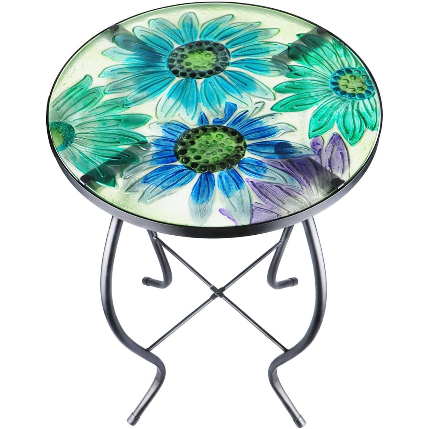 WONDER GARDEN Glass Side Table for Patio, Outdoor Plant Stand Mosaic