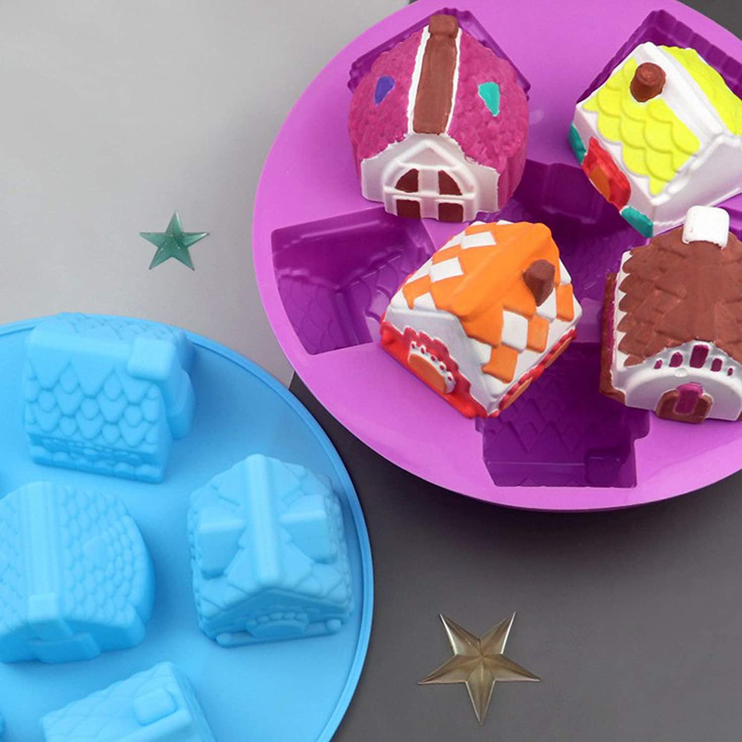 Cozy Village Gingerbread House, 6 Cavity, Food Grade 3D Christmas House  Silicone Bread Mold 