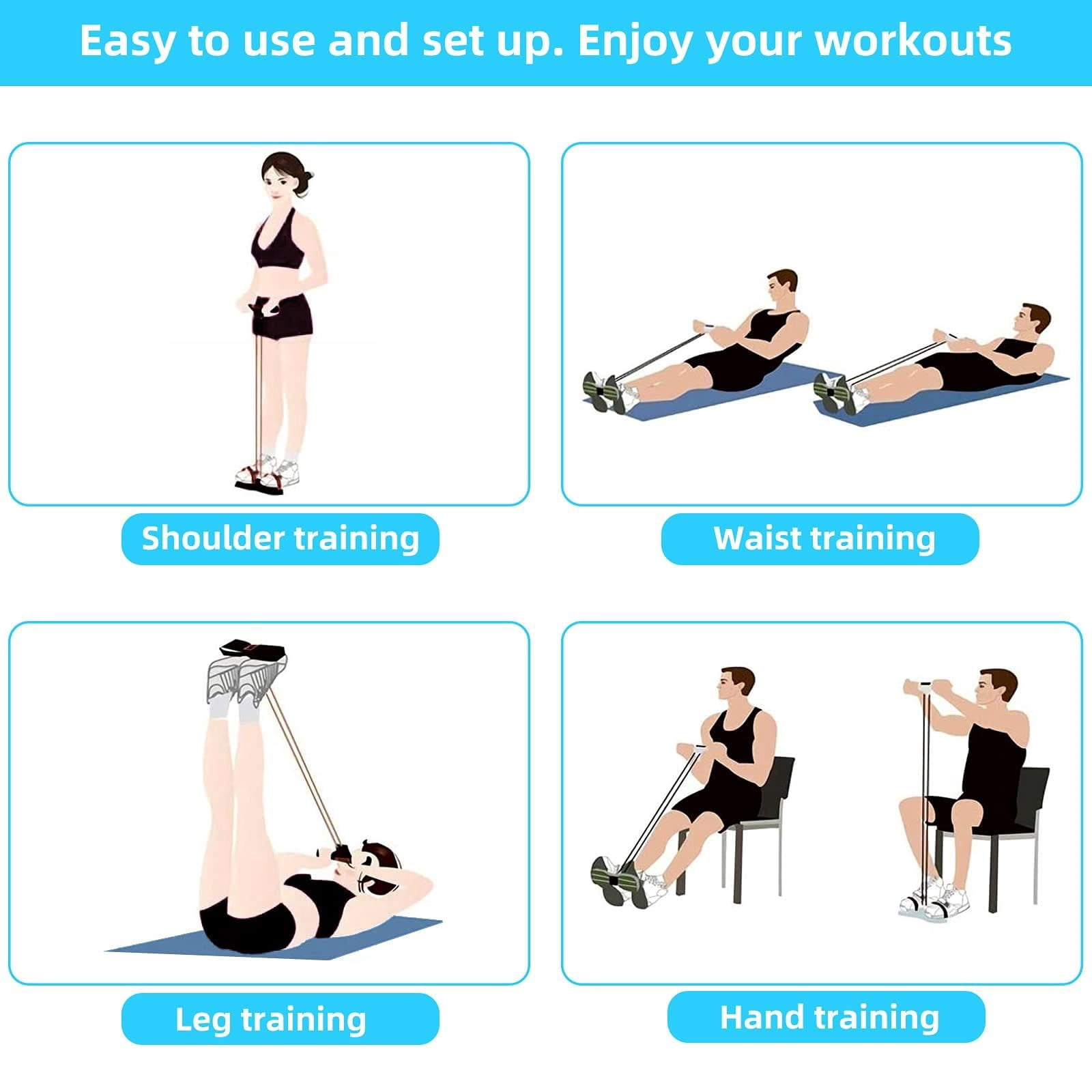 Tension Rope, Multifunctional Pedal Resistance Bands with Foam Handles, Non-Slip Sit Up Exercise Equipment, Portable Full Body Strength Training Workout Gear for Men Women Home Gym