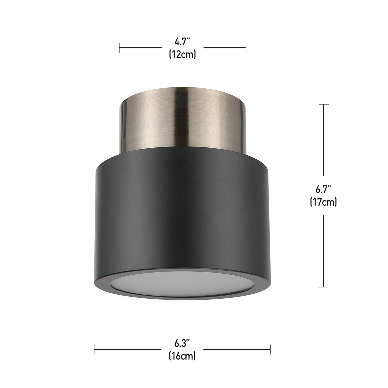 Plafonnier quasi affleurant en métal Stanley par Globe Electric à 1 ampoule, noir mat, accent laiton antique, 61106