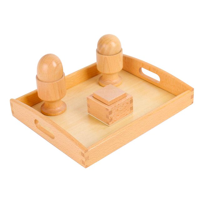 Ejercicio Montessori de ajuste de objetos 3D con bandeja, bola, huevo, taza y cubo con caja, juguetes infantiles Montessori, materiales para bebés pequeños