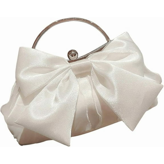 Women's Bowknot Evening Bag Ruched Clutch Purse Party Handbag with Chain Strap