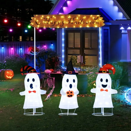 Costway 4 Pcs Halloween Decoration with Gate, Happy Halloween Sign, 170 LED Lights for Yard