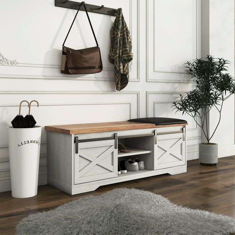 White farmhouse storage bench online