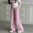 thumbnail image 2 of Girls Casual Straight Leg Pants Summer Plaid Blend Long Trousers For Daily Wear, 2 of 4