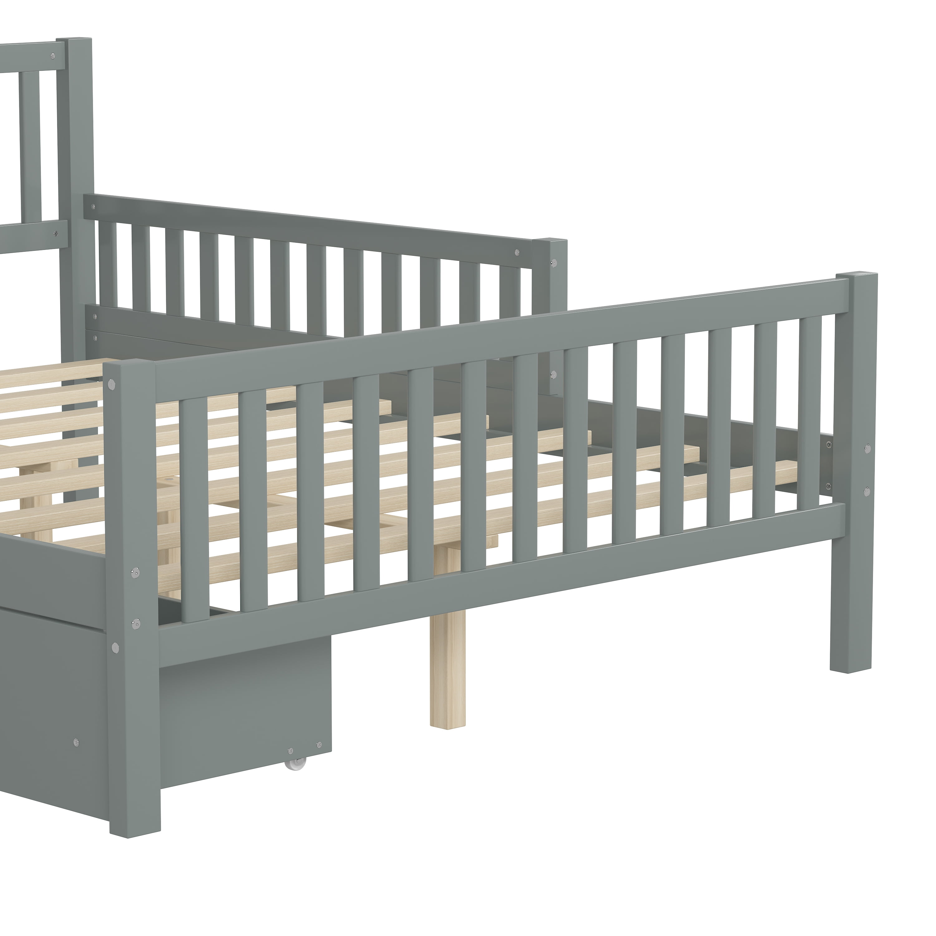 Noble house Twin Size Wood Platform Bed with Guardrails on Both Sides, Grey