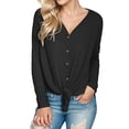 thumbnail image 4 of Weardear Women's Waffle Knit Tunic Blouse Tie Knot Tops Loose Fit Sweater Bat Wing Plain Shirts, 4 of 6