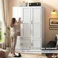 thumbnail image 5 of ANPOO Mid-Century Modern Vertical Grooved Bedroom Armoire, 3 Door Freestanding Wardrobe Closet with Mirrors, Motion Sensor LED Lights, 70.3" Tall Wooden Storage Cabinet with Drawers & Shelves, 5 of 13