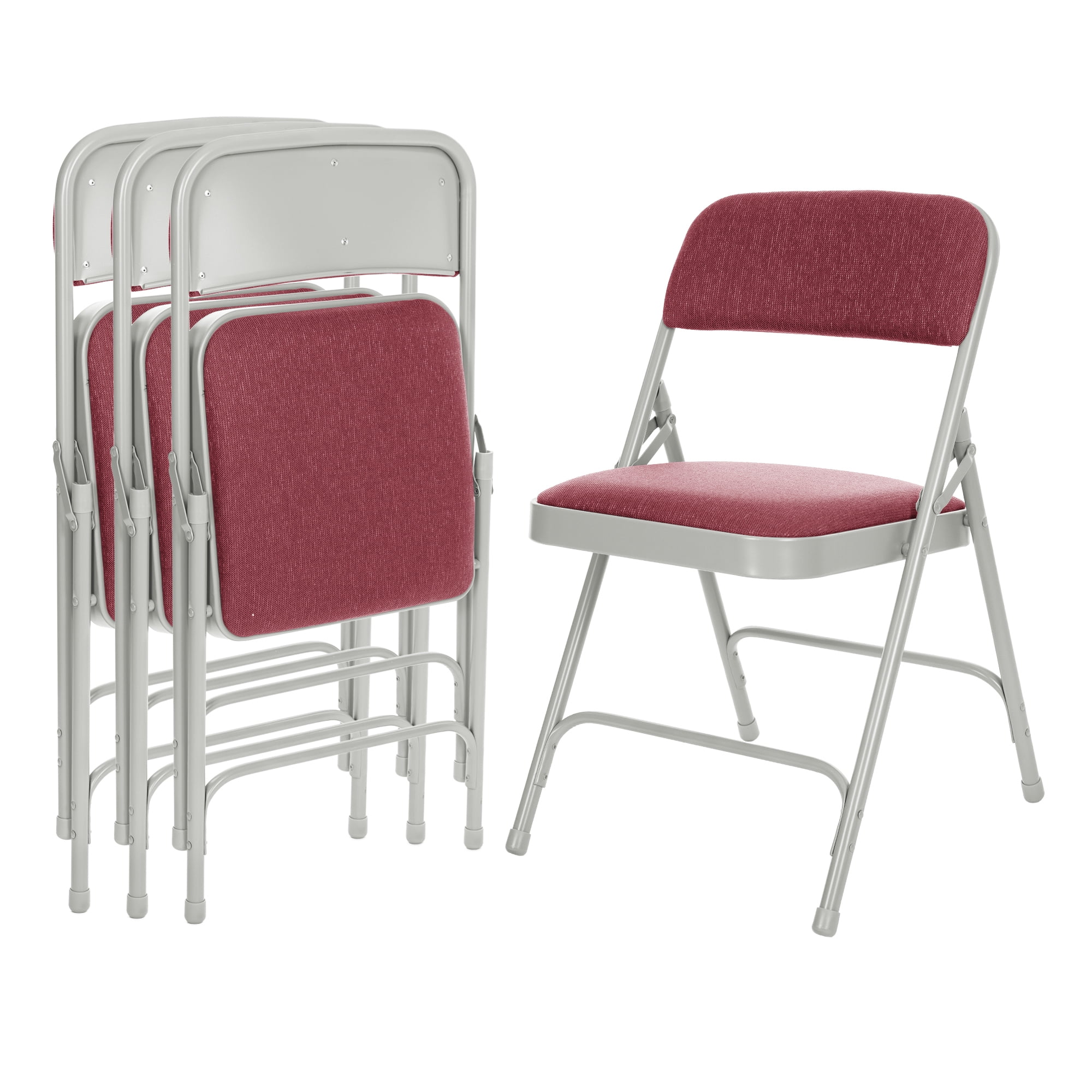Hampden Furnishings Bernadine Fabric Padded / Steel Folding Chair, Grey/Burgundy, 4 Pk
