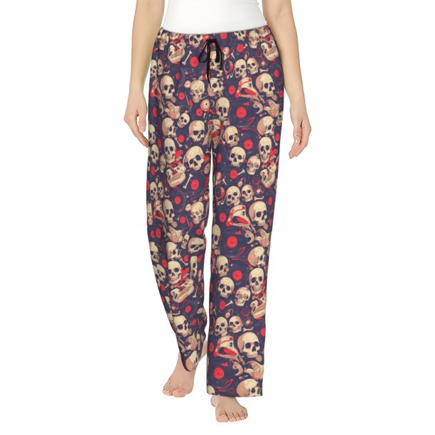 Balery Skull rock music record Pantalones de pijama para mujer, pijamas ultraligeros, pantalones de estar por casa-X-Large