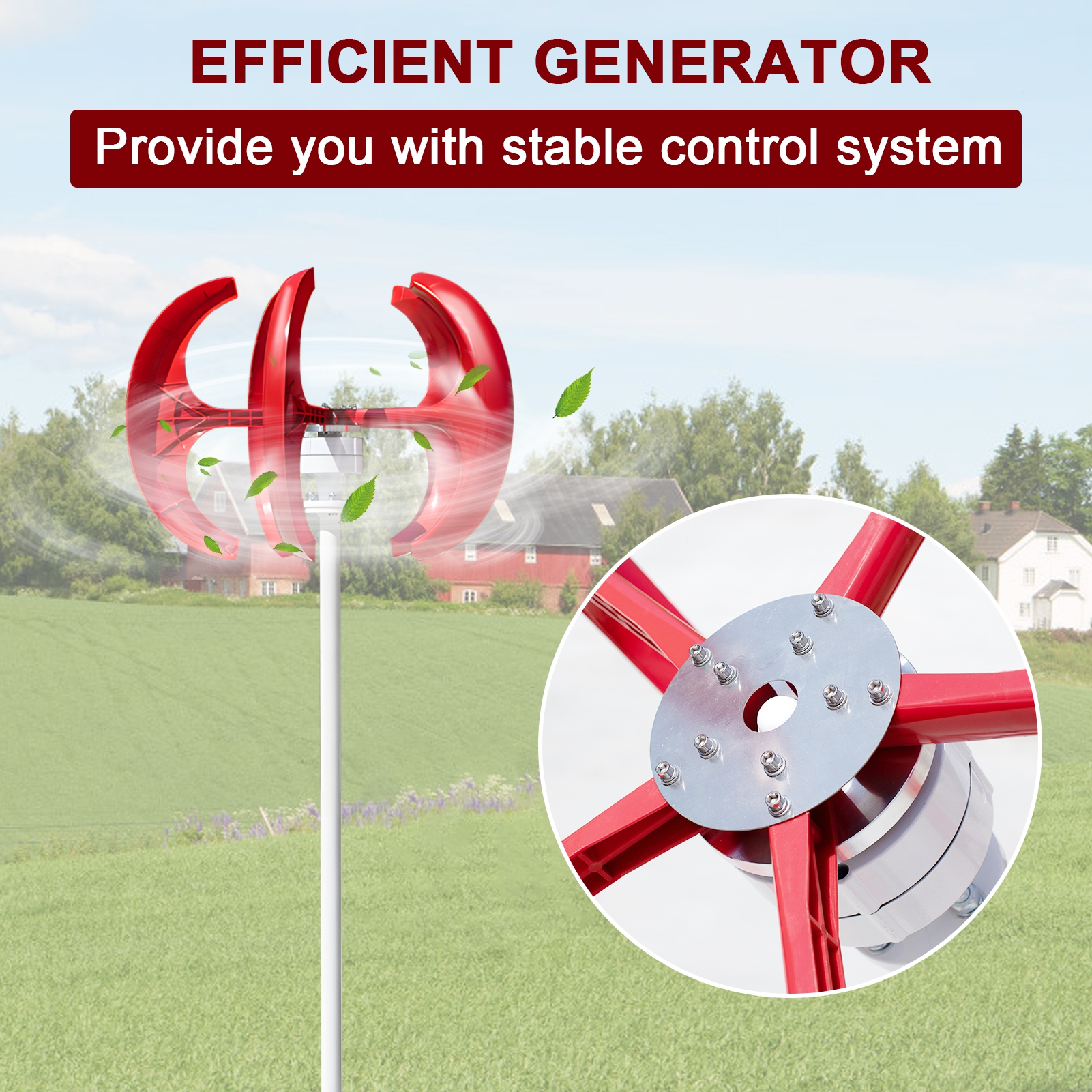 Wharick 1000W 12V/24V Wind Turbines Generator 5 Blade Wind Vertical Generator 3 Phase AC Permanent Magnet Generator Wind Turbine Kit for Hybrid Wind Solar System