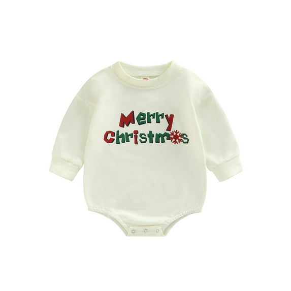 Sedceaty Infant Baby Christmas Jumpsuit, Cartoon Letter/Santa Claus Print Long Sleeve Round Neck Romper for Boys Girls