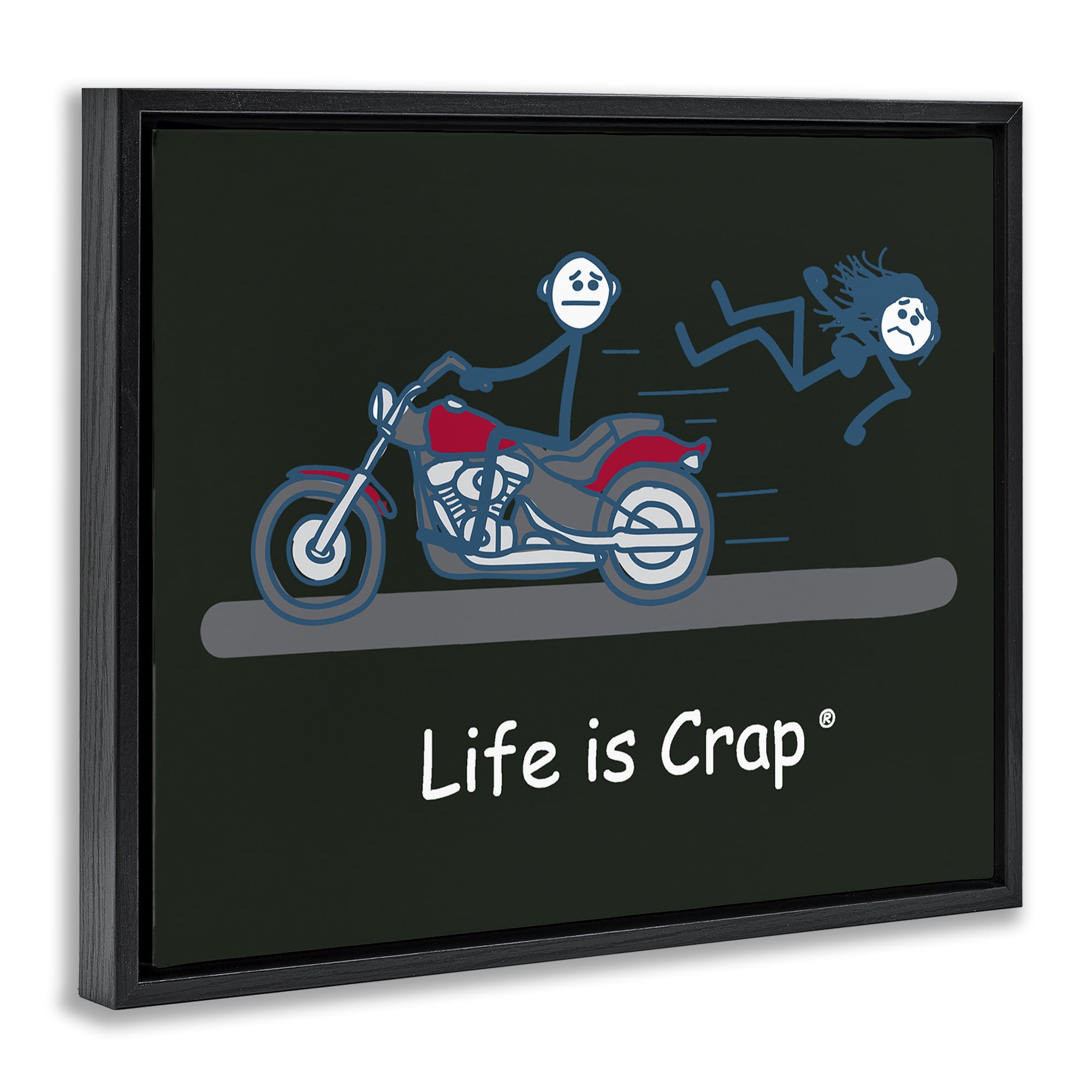 Stupell Industries Funny Motorcycle Babe Novelty & Humor Painting Black Floater Framed Canvas Art Print Wall Art, 31 x 25