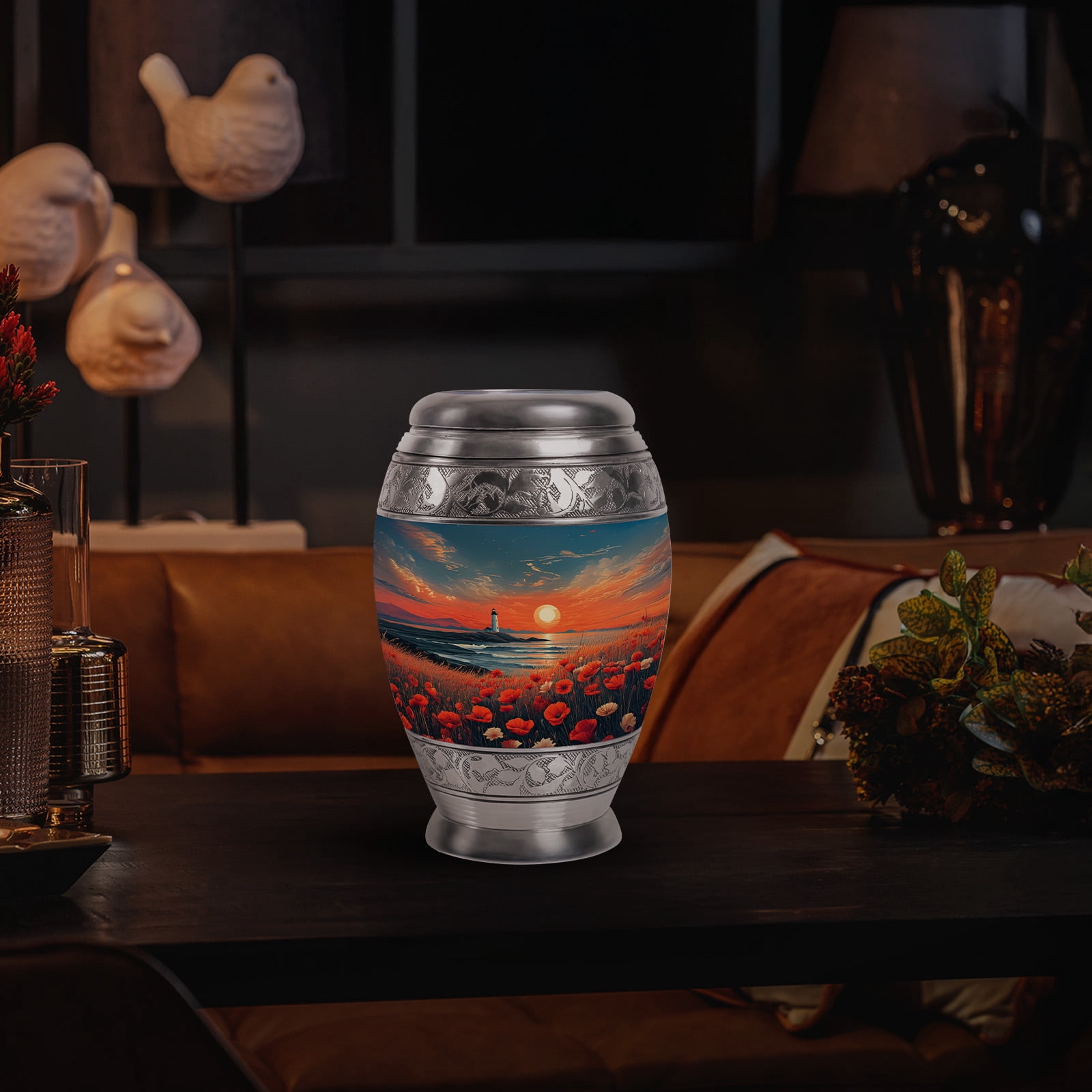 Yatskia Sunset Lighthouse Small Funeral Urns for Human Ashes Keepsake Adult Male and Female, Mini Memorial Urn for Ashes, (Monar 3 Inch, Pack of 1)