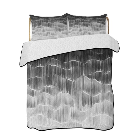 Grey White Waves Quilts Bedding Set Twin Size Modern Abstract Minimalist Gradient Beach Waves Lightweight Quilted Bedspread 3 Piece Bed Quilt with 2 Pillow Shams All Season for Bedroom 68" x 86"