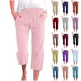 thumbnail image 1 of QATAINLAV Wide Leg Cropped Pants for Women Summer Comfy Linen Capri Pants Casual Drawstring Straight Beach Pants Solid Color Capris Trousers with Pockets Ofertas Flash de Hoy Yellow XXL, 1 of 6