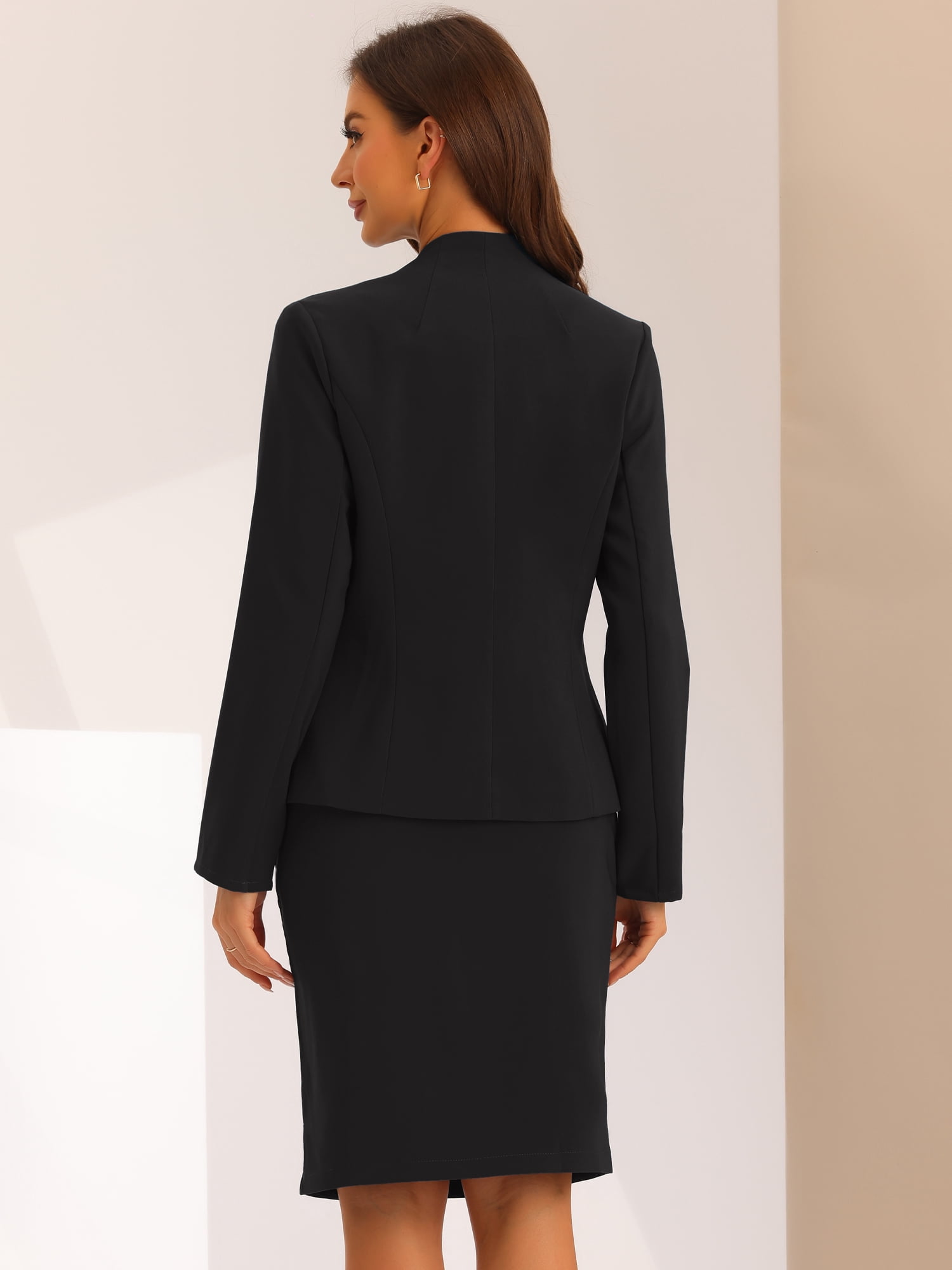 DARING DIVA Women's 2-Piece Business Blazer Pencil Skirt Suit Set XS Black