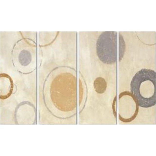 Aqua Circle on Beige 17 x 32 Quadtych Art
