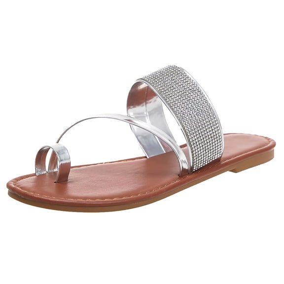 NOKIO Women's Summer One Line Diamond Flat Bottom Slippers Large Open Toe Beach Slippers Women's Rhinestone Platform Wedge Flip Flops Summer Beach Comfortable Thong Sandals