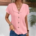 thumbnail image 2 of Olyvenn Womens Linen Shirts 2025 Summer Casual Button Down Lapel V Neck Roll Up Short Sleeve Tops Comfy Trendy Business Work Blouse Pink XL, 2 of 6