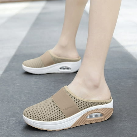 

XINKAIRUN Women S Slipper Women s Cushion Slip-On Walking Shoes-Breathable withArch Support Knit Casual Shoes Khaki