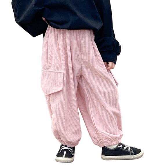 Hurxie Boy's Baggy Cargo Pants Elastic Waist Casual Loose Sweatpants Wide Leg Parachute Track Pant Pink,10-12 Years