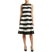 Adrianna Papell Stripe Mikado Fit & Flare Party Midi Dress, Black/Ivory - 10